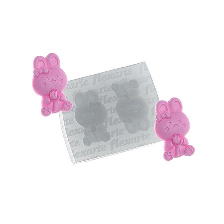 Molde de silicone Dupla de Coelhos com Flor e Laço Ref. 821 - 1 unidade - Flex Arte - Rizzo