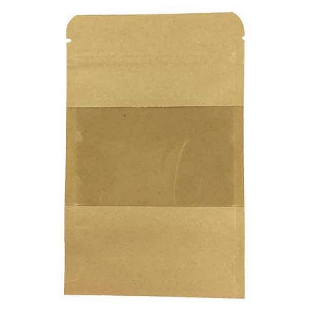 Saco de Papel Kraft com Visor Stand Up Pouch Zip 9x14cm - 10 un - Hermético Fosco p Fora Impermeável p dentro - Rizzo