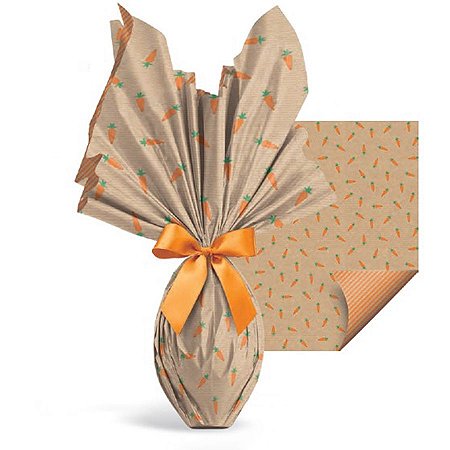 Folha para Ovos de Páscoa Papel Kraft Cenourinha - 69 x 89 cm - 5 unidades - Cromus Páscoa - Rizzo