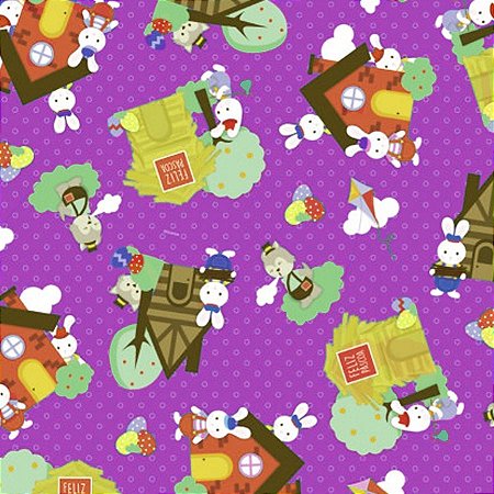 Folha para Ovos de Páscoa Metalizado Os 3 Coelhinhos Roxo 69x89cm - 5 unidades - Cromus - Rizzo