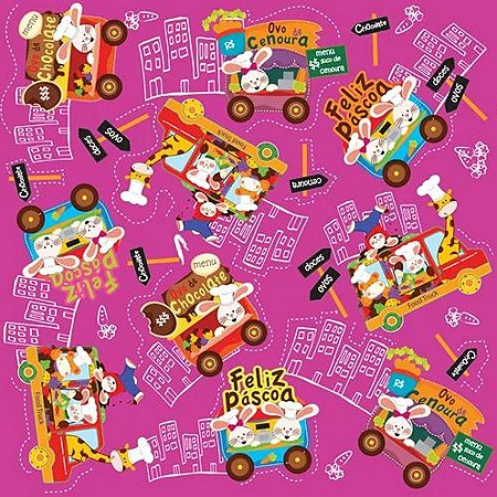 Folha para Ovos de Páscoa Metalizado Food Truck Pink 69x89cm - 5 unidades - Cromus - Rizzo