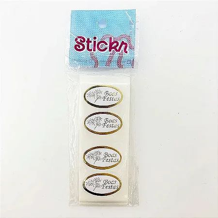 Adesivo "Boas Festas Oval" - Ref.2054 - Hot Stamping - 100 unidades - Stickr - Rizzo
