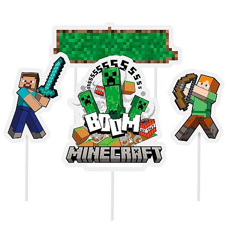 Kit Topo para Bolo Minecraft - 12,5 cm x 20 cm - 01 unidade - Cromus - Se  tem quem faça tem quem compre - Embalagens e Festas