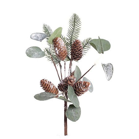 Galho Pinheiro Com Pinhas Nevado - 38cm  - 1 unidade - Cromus - Rizzo