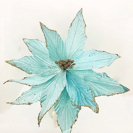 Flor Poinsétia Natal Azul e Dourado - 46cm  - 1 unidade - Cromus - Rizzo