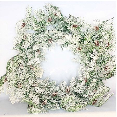 Guirlanda Com Folhas e Pinhas Nevada 52cm  - 1 unidade - Cromus - Rizzo