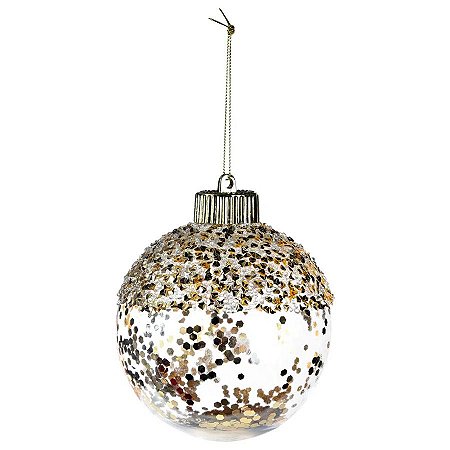 Bolas de Natal Transparente - Confetti Ouro -  8 cm - 6 unidades - Cromus - Rizzo