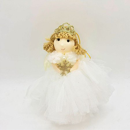 Enfeite Para Pendurar Anjo Branco e Dourado - 1 unidade - Cromus - Rizzo