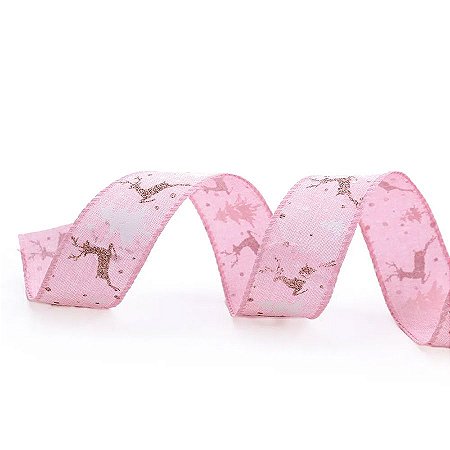 Fita de Juta Rena de Natal Rosa e Branco - 3,8cm x 914 - 1 unidade - Cromus - Rizzo