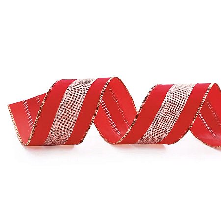 Fita de Juta Vermelha com Faixa Bege - 6,3cm x 914cm  - 1 unidade - Cromus - Rizzo