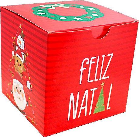 Caixa Cubo Noel - "Feliz Natal" - Vermelho - Ref. C3866 - 10 unidades - Ideia Embalagens