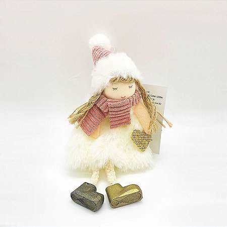 Enfeite Para Pendurar Menina Com Gorro Branco  - 1 unidade - Cromus - Rizzo