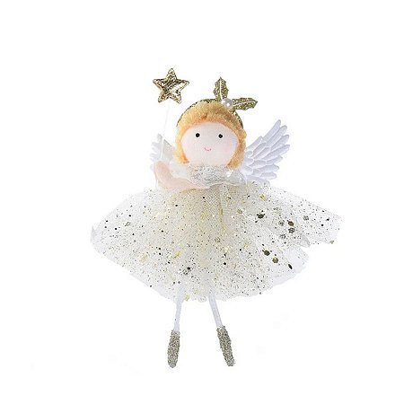 Enfeite Anjo Para Pendurar Dourado Com Varinha - 1 unidade - Cromus - Rizzo