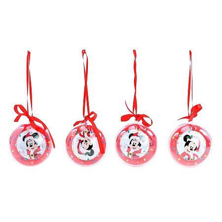 Kit Bolas Decorativas de Natal Mickey Disney - 7 cm DIâmetro Ø - 4 unidades - Cromus - Rizzo
