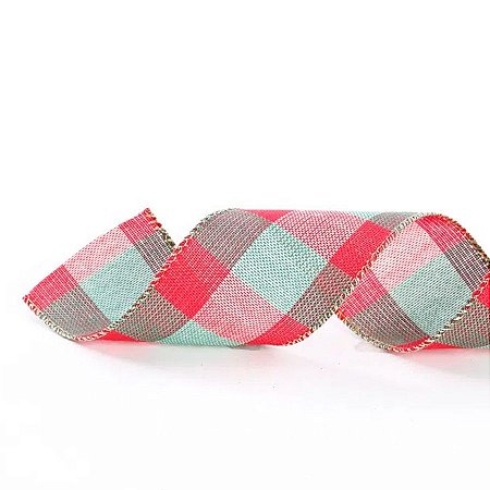 Fita Decorativa Cetim Xadrez - Vermelho/Verde - 6,3 cm x 91,4 m - 1 unidade - Cromus - Rizzo