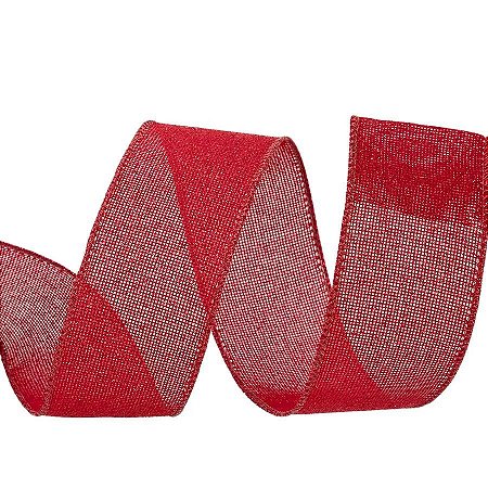 Fita Decorativa Aramada c/ Glitter Vermelho - 6,3 cm x 91,4 m - 1 unidade - Cromus - Rizzo