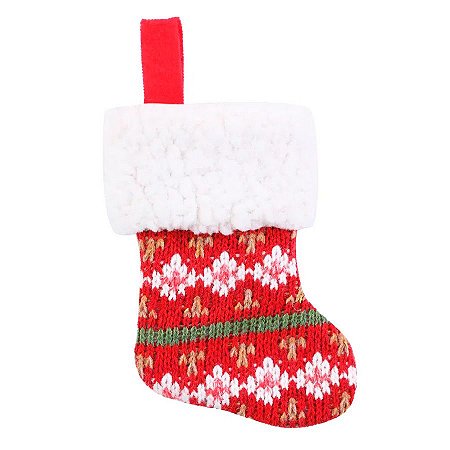 Meia Natalina Decorativa - Vermelho/Verde/Branco - Fundo Vermelho - Cromus Natal - 1 unidade - Rizzo