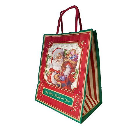 Sacola Para Panetone - Um Feliz Natal - Noel Carmin - 27,5 x 22 x 16 cm - Cromus Natal - 10 unidades - Rizzo
