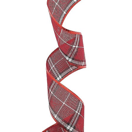 Fita Aramada - Xadrez - " Vermelho Preto e Branco" 6,3cm x 9,14m - Cromus Natal - 1 unidade - Rizzo
