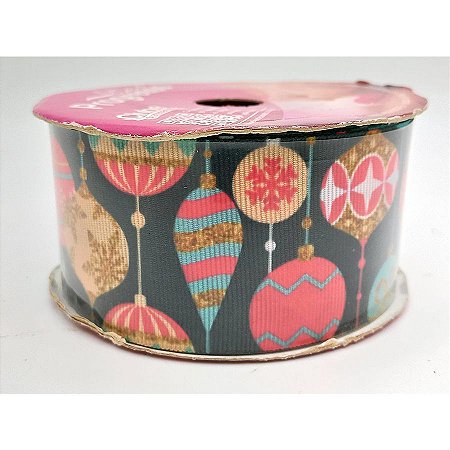 Fita Decorativa Bolas de Natal Coloridas - 38mm Larg x 10m Compr - Cor 103 - Ref. EGP 009TH - 1 unidade - Fitas Progress