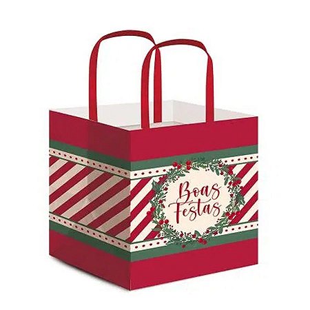 Sacola Para Panetone - Boas Festas - Natalie - 27,5 x 22 x 16 cm - Cromus Natal - 10 unidades - Rizzo