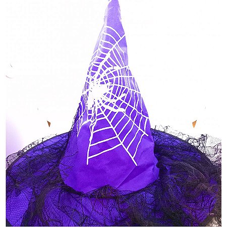 Chapéu de Bruxa com Véu Roxo - "Bruxinha" - 1 unidade - Rizzo