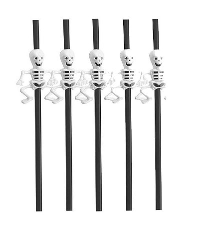 Canudo Decorativo Esqueleto de Halloween Preto - 5 unidades - Rizzo