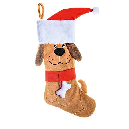 Bota Natalina de Cachorro - Marrom, Vermelho e Branco 54 cm - Cromus Natal - 1 unidade - Rizzo
