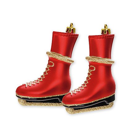 Patins de Gelo Natalino Vermelho P/ Pendurar 10 cm - Cromus Natal - 2 unidades - Rizzo
