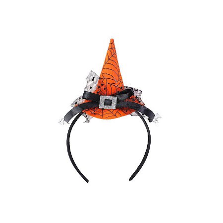 Tiara Chapéu de Bruxa c/ Estampa deTeia - Laranja - 1 unidade - Cromus - Rizzo