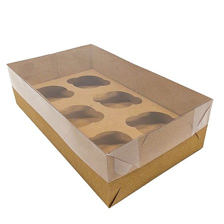 Caixa Transparente - 6 Cupcake - Kraft - 30 x 18 x 8 cm  - 5 unidades - Assk - Rizzo