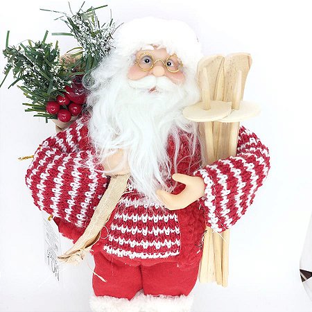 Papai Noel com Skis - "Noel de Camisa Listrada Vermelho e Branco" - Cromus Natal - 1 unidade - Rizzo