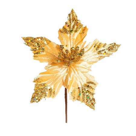 Galho Pick Poinsetia Ouro - Cabo Curto - 1 unidade - Cromus - Rizzo