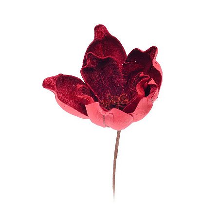 Galho Pick Flor Magnolia - Cabo Curto - Cor Vinho - 1 unidade - Cromus - Rizzo