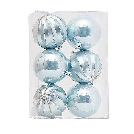 Bolas de Natal Lisas/Gomos Azul - Cromus Natal - 6 unidades - Rizzo