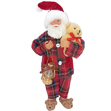 Papai Noel Segurando Lanterna e Ursinho - 39,5 cm - Cromus Natal - 1 unidade - Rizzo