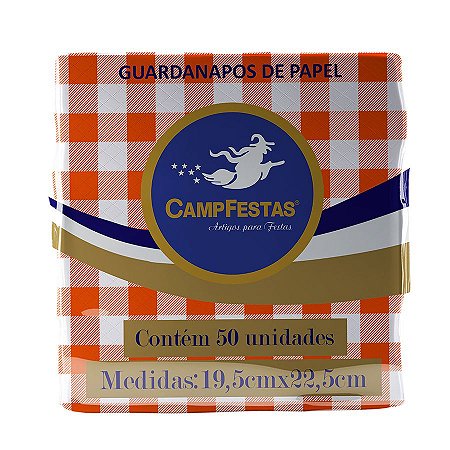 Guardanapo Crepado Xadrez - Laranja - 50 unidades - CampFestas - Rizzo