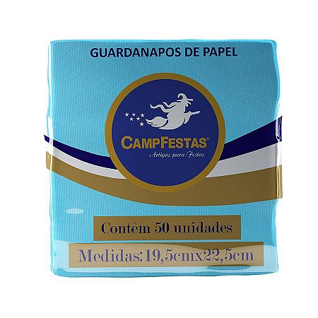Guardanapo Crepado - 19,5 x 22,5 cm - Azul Claro - 50 unidades - CampFestas - Rizzo