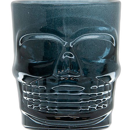 Kit Copo de Shot Caveira de Vidro Transparente Preto - 6 Unidades - Rizzo