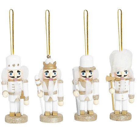 Enfeite Soldado de Chumbo Dourado e Branco - 4 unidades - 10cm  - 4 unidades - Cromus - Rizzo