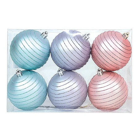 Bola Fosca com Listras - Cores Roxo Azul e Lilás - Cromus Natal - 6 unidades - Rizzo