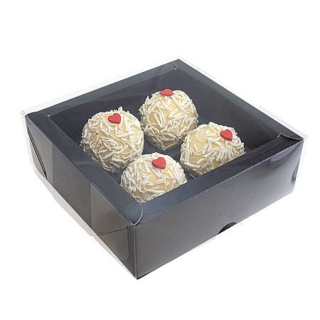 Caixa para Doces Borda Premium Tampa de Acetato e Berço Incluso - Preta - 10 unidades - Ideia - Rizzo