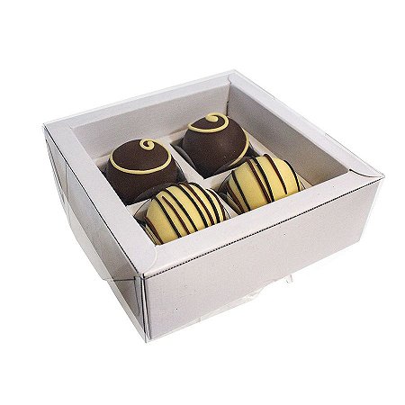 Caixa para Doces Borda Premium Tampa de Acetato e Berço Incluso - Branca - 10 unidades - Ideia - Rizzo