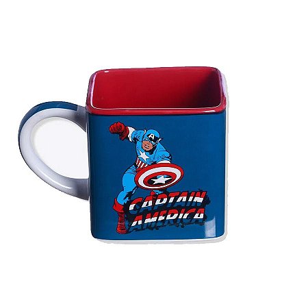 Caneca de Cerâmica Quadrada Captain America Marvel Comics - 300ml - 1 unidade - Zona Criativa - Rizzo