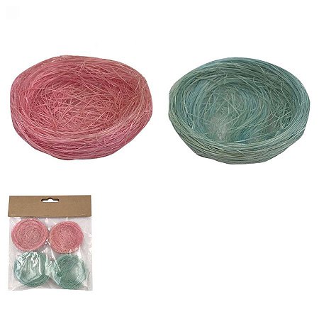 Ninho Decorativo de Páscoa Rústico - Azul e Rosa - 5 cm - 4 unidades - Rizzo
