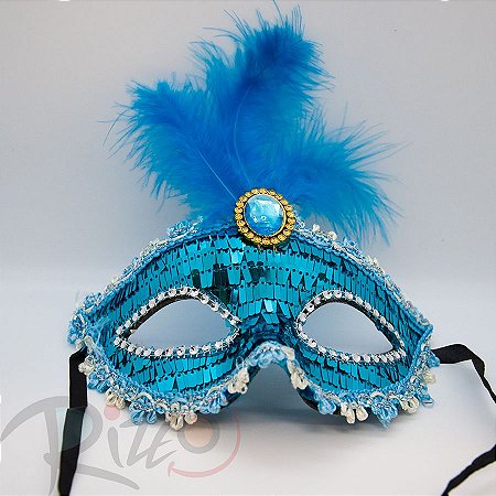 Máscara de Carnaval Bordada Luxo Mod:198 - Azul - 01 unidade - Rizzo