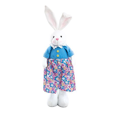 Coelha Decorativa Em Pé Saia Florida Rosa/Azul G - 1 unidade - Cromus - Rizzo