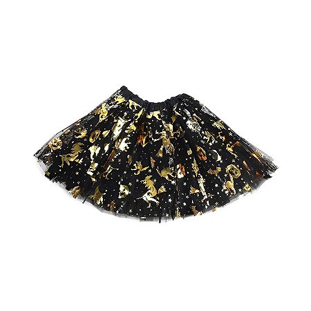 Saia Tule Preta com Estampa Bruxinha Dourada - 40cm - 1 unidade - Rizzo