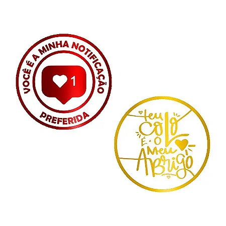 Adesivo "Notificação + Meu Abrigo" - Ref.2093 - Hot Stamping - Dourado/Vermelho Metalizado - 50 unidades - Stickr - Rizz