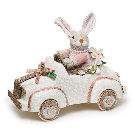 Enfeite de Páscoa Carro com Coelho - 25cm x 20cm x 30cm - Linha Tartufo - Cromus Páscoa - Rizzo